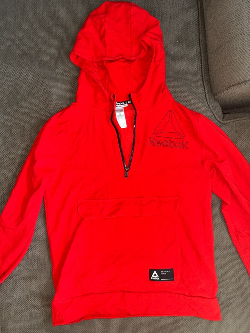 Reebok Red Half-Zip Hooded Pullover with Kangaroo Pocket